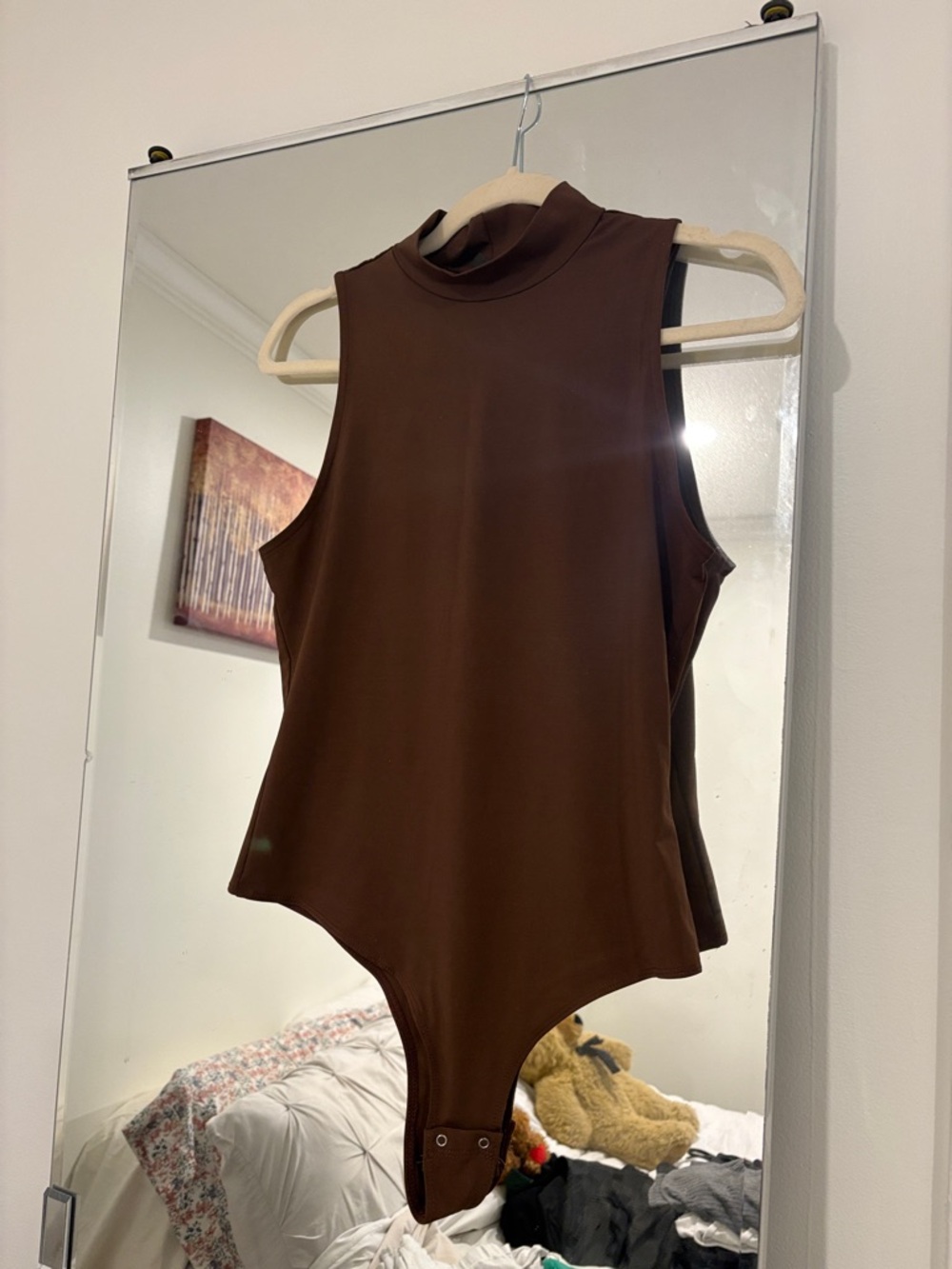 Dynamite Sleeveless Mock Neck Brown Bodysuit